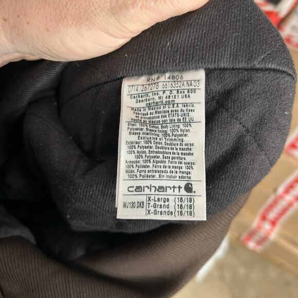 Y2K Carhartt Quilted Hooded Active Jacket “Dark Brown” WJ130 - Picture 8 of 11